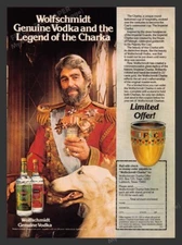 Wolfschmidt Vodka Charka Legend Borzoi Dog 1980s Print Advertisement Ad 1983