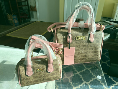 NWT Juicy Couture Mommy & Me Purse Set Chestnut Chino Logo Tote Mini Bag Bundle