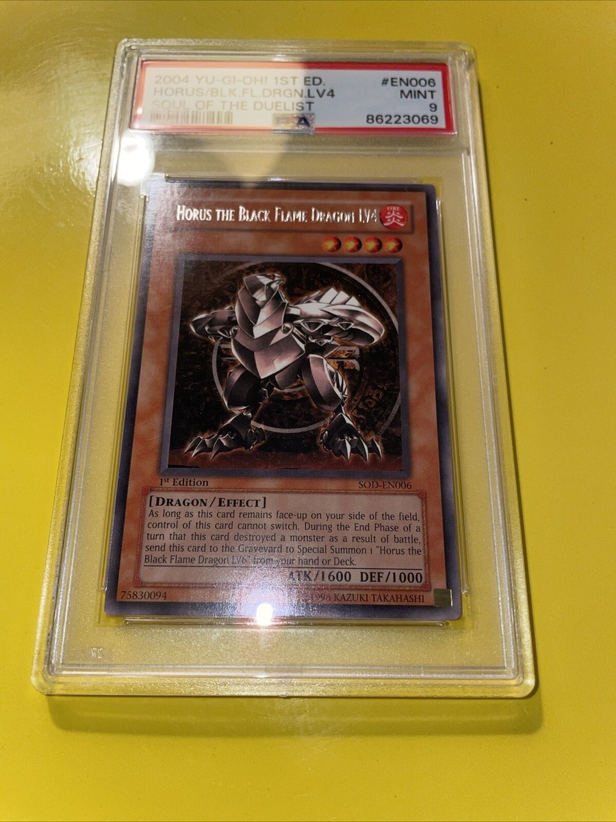 YuGiOh HORUS THE BLACK FLAME DRAGON LV4 #SOD-EN006🔥PSA 9 MINT