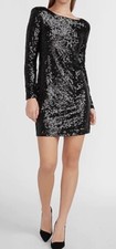 NWOT Express Mini Dress M Black Disco Club Sequins Long Sleeves Cocktail Party