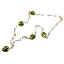 20mm Green Murano  Glass White Baroque Pearl Cz Pave Rosary Chain Necklace