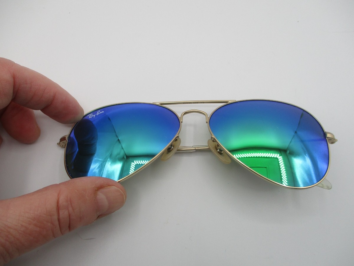 RAY BAN SUNGLASSES 3025 AVIATOR LARGE GOLD w GREEN FLASH LENS 112