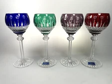 Set 4 Godinger King Louis Hock Wine Glasses Cut-to-Clear Red Blue Purple Green