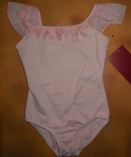Dance Mirella Pink Flutter Sleeve Leotard Lace Trim Girls Sm Child 4/6 M585C