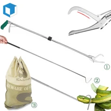 47" Heavy Duty Snake Tongs +39" Hook +Bag Reptile Grabber Catcher Handling Tool
