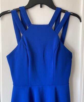B Darlin - Royal Blue Square Halter Neck Mini Flowy Dress | eBay