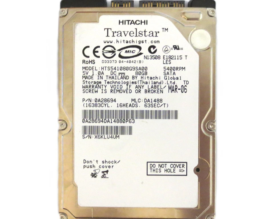 Hitachi HTS541080G9SA00 0A28694 MLC:DA1488 Thailand 2.5" 80gb Sata 5400rpm 2006 - Image 4 of 4