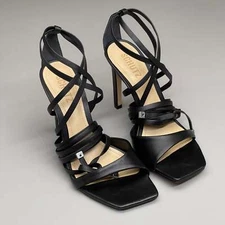 SCHUTZ Bryce Ankle Tie Women's Leather High Heel Strappy Sandal Black Sz 8B (New
