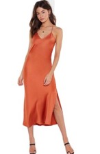 Nasty Gal Rust Burnt Orange Satin Slip Dress Size 10