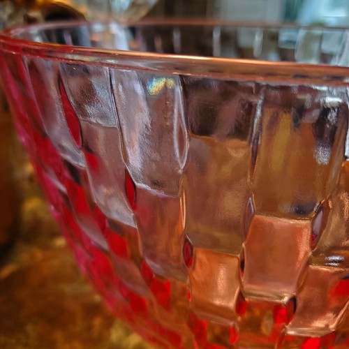 XL PINK Basket Weave Glass Mixing Bowl by Toscany USA Handmade Full Color - Picture 5 of 24