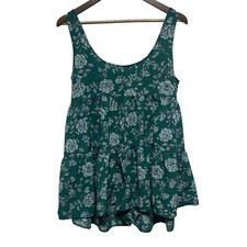 Urban Outfitters Dress Tunic Women M Green Floral Sleeveless Tank Ruffle Cottage