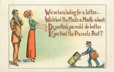 Postcard C1910 Mailman couple parcel post saying comic artist impression 24-5925
