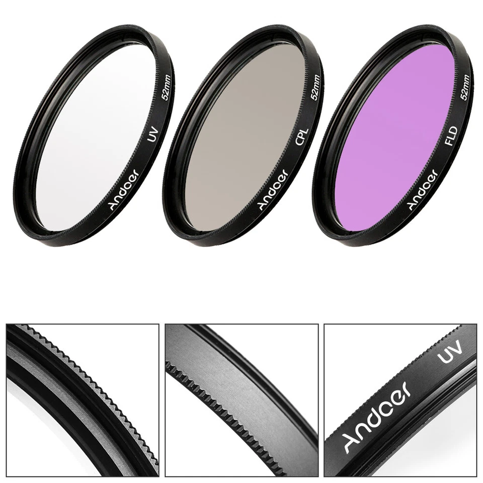 New 3pc Andoer 52mm Filter Kit(+CPL+FLD)for Canon DSLR camera Lens S7N3 - Image 2 of 4