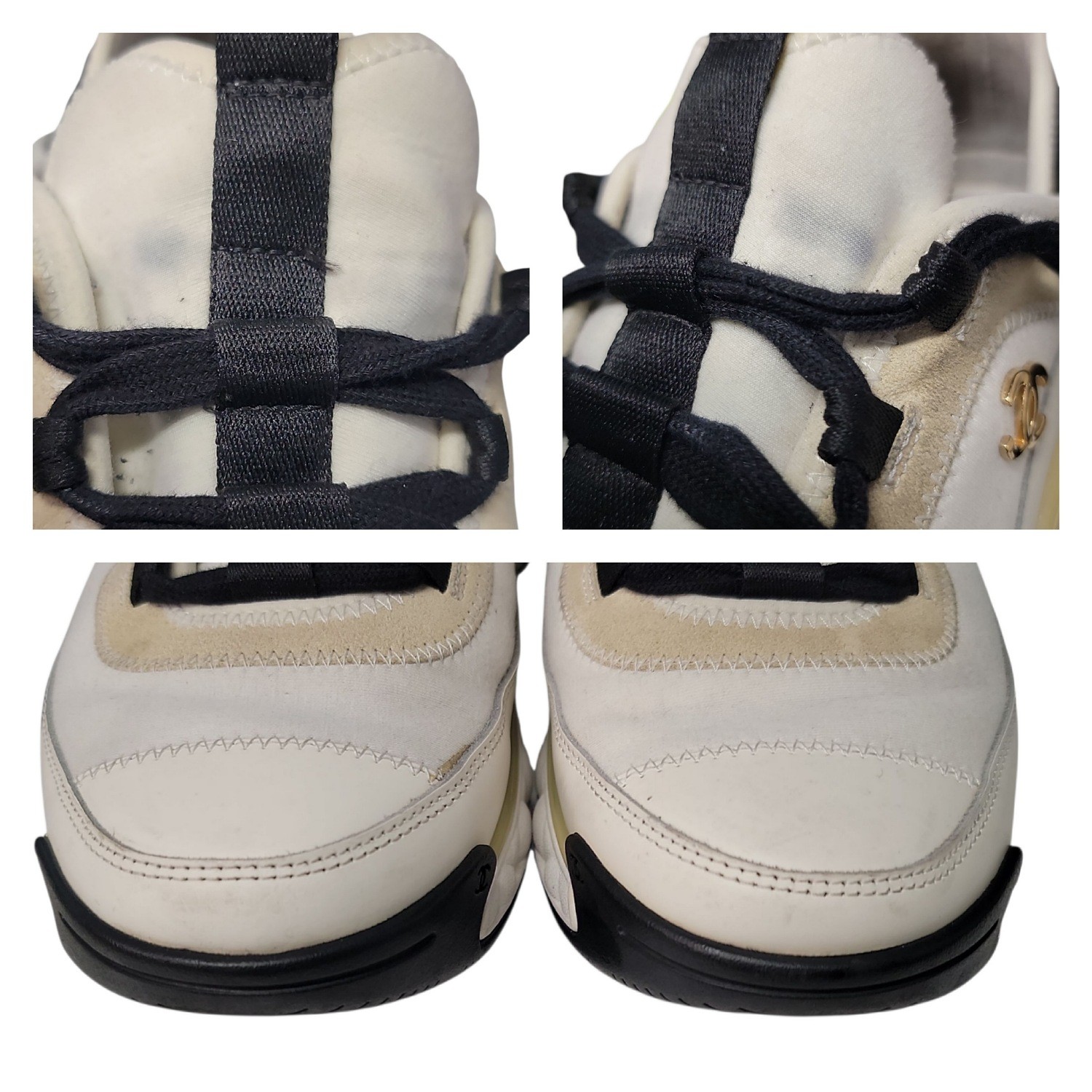 Chanel CC Suede and Leather Sneakers Ivory Black Sz 40 image 8