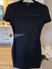 Express Black Cut Out Mesh Cap Sleeve Dress Size 2 Cocktail Girls Night Out LBD