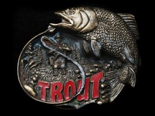 LG13124 VINTAGE 1982  TROUT FISHING  COMMEMORATIVE BELT BUCKLE