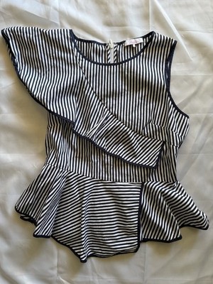 Parker  Carly  Peplum Blue & White Striped Top Size Medium