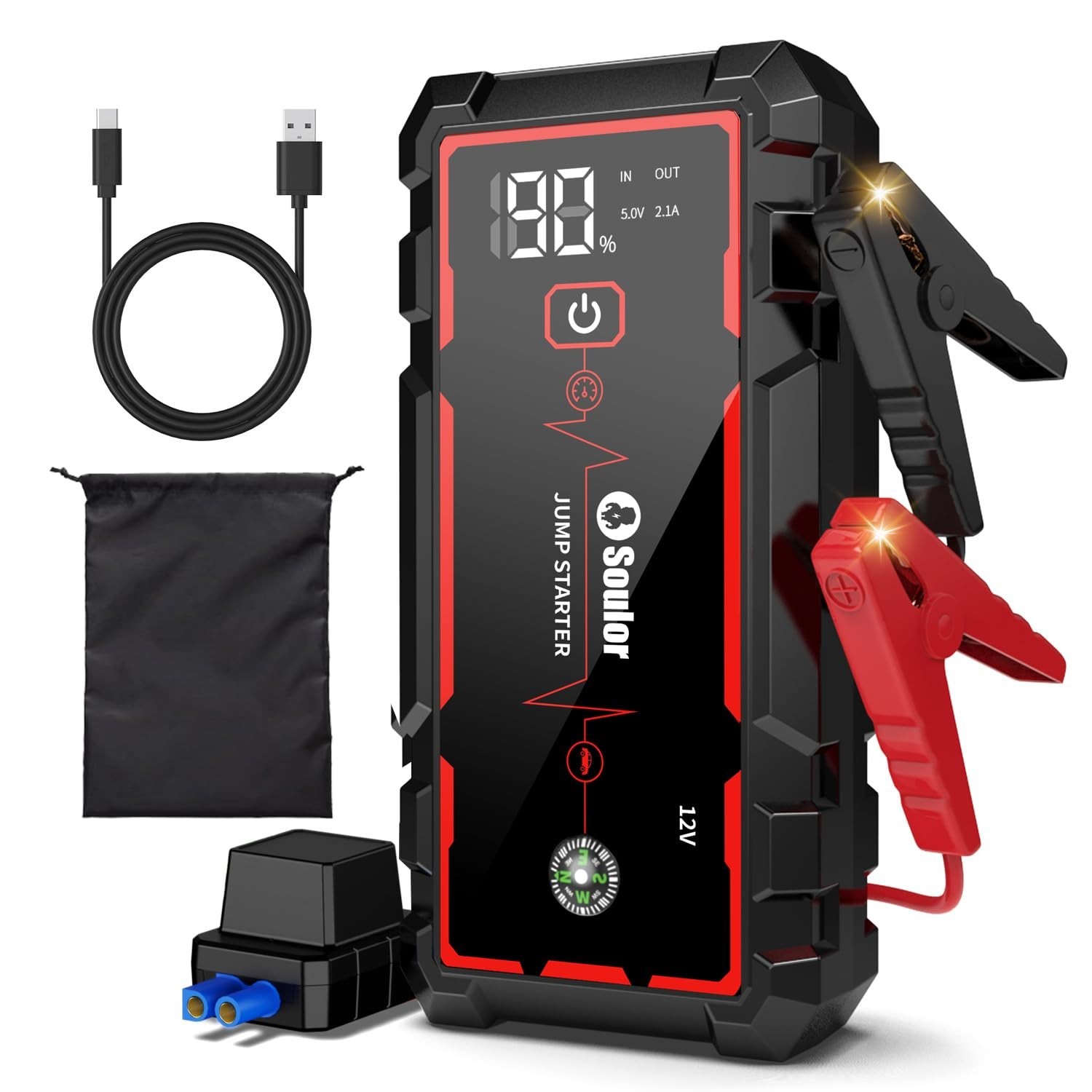 Portable Car Jump Starter 5000A - Battery Booster, Compact Jump Box for Vehicles