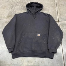 vintage carhartt faded black small logo heavyweight hoodie sweatshirt size xl