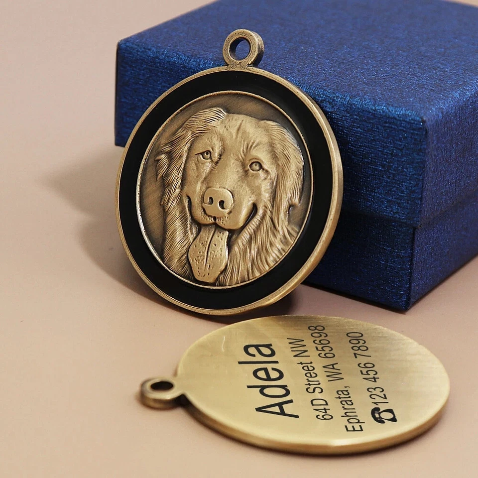 3D PERSONALISED Photo DOG TAG CAT BRASS CUSTOM PET NAME ADDRESS ENGRAVED Paint - Image 3 of 4