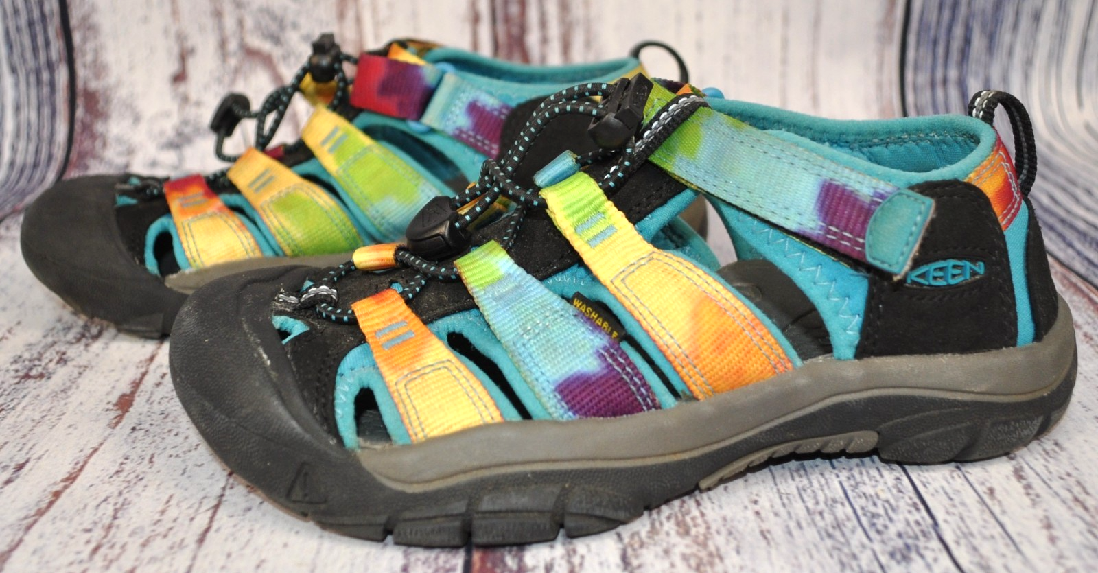 Sandali Keen grandi bambino US 2 EU 34 UK1 tie dye arcobaleno Newport H2 escursionismo in acqua