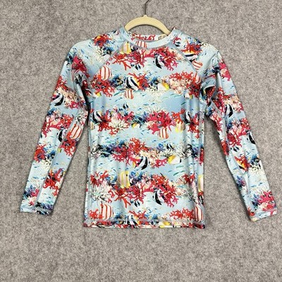 Molo Neptune LS Rash Guard Swim Shirt Youth 146 152 Blue Coral Fish UPF 40+
