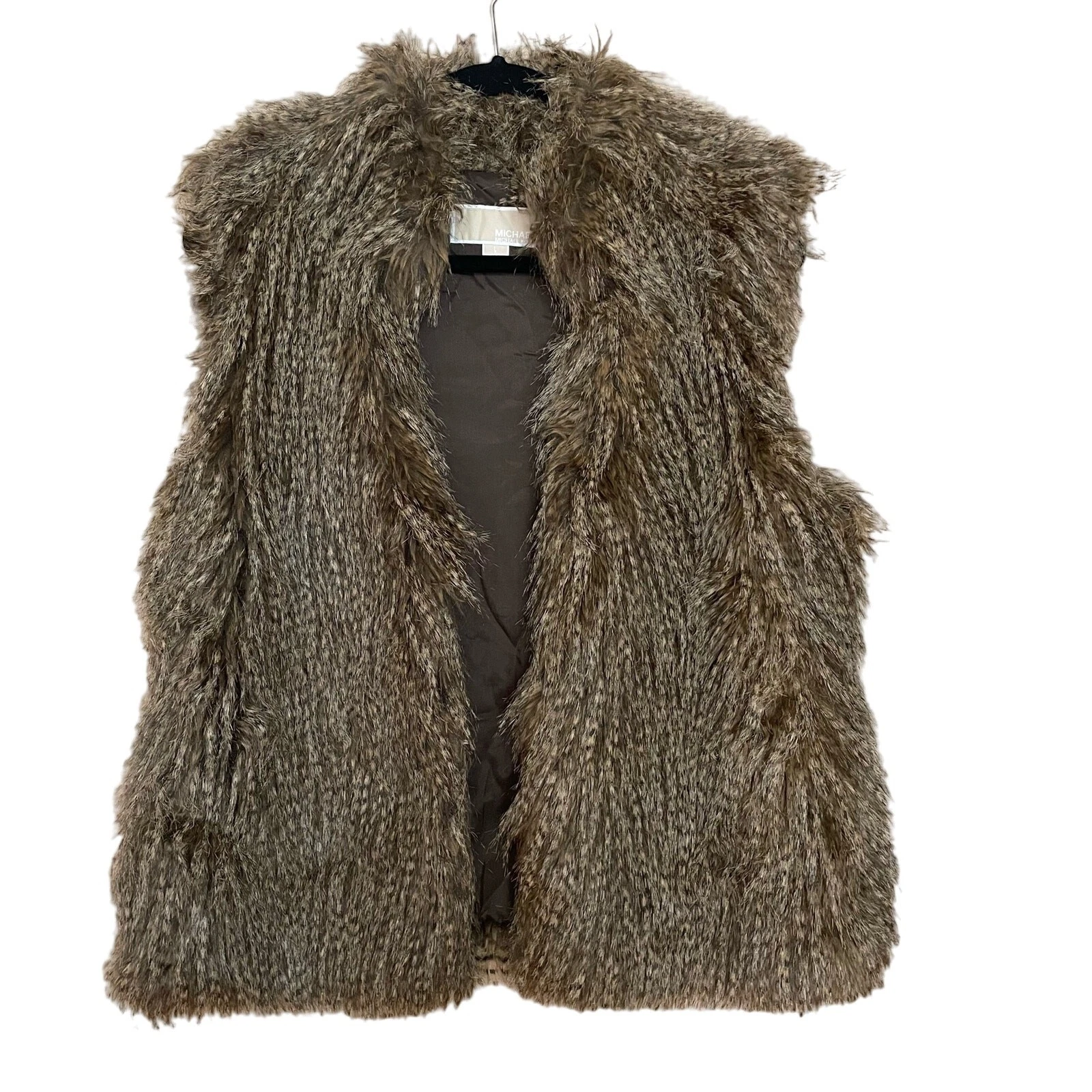 Gilet pelliccia sintetica Michael Kors donna taglia grande chiusura due chiusure marrone nero