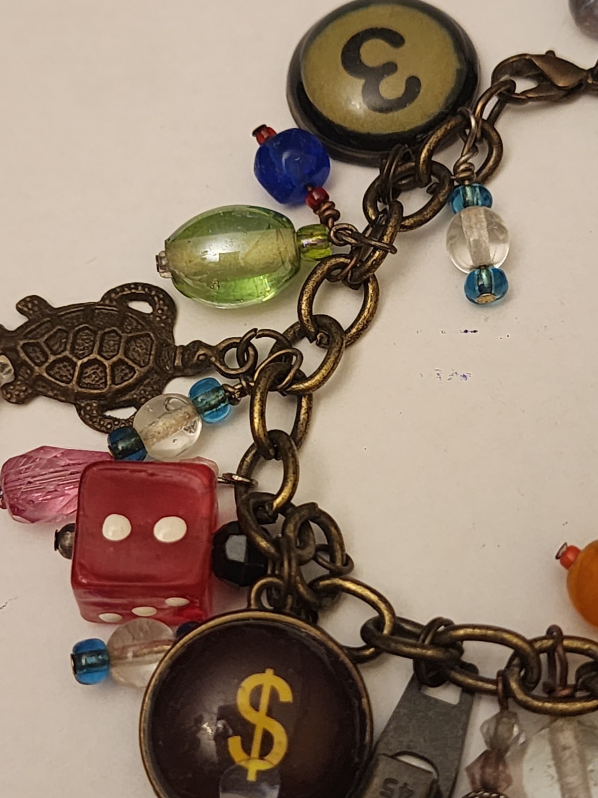 Handmade Found Objects Charm Bracelet, Dice, Type… - image 2