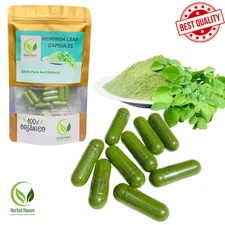 Organic Moringa Capsules (600mg) Pure Natural Herbal Dried Moringa oleifera Leaf