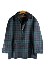 VTG PENDLETON Coat Jacket Wool SHADOW PLAID High Grade Western Sherpa Blue Green
