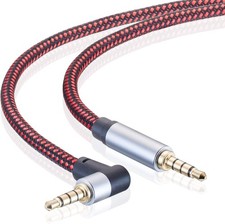 Male to Audio Cable 6Ft, 90 Degree TRRS 3.5mm 4 Pole Nylon Red