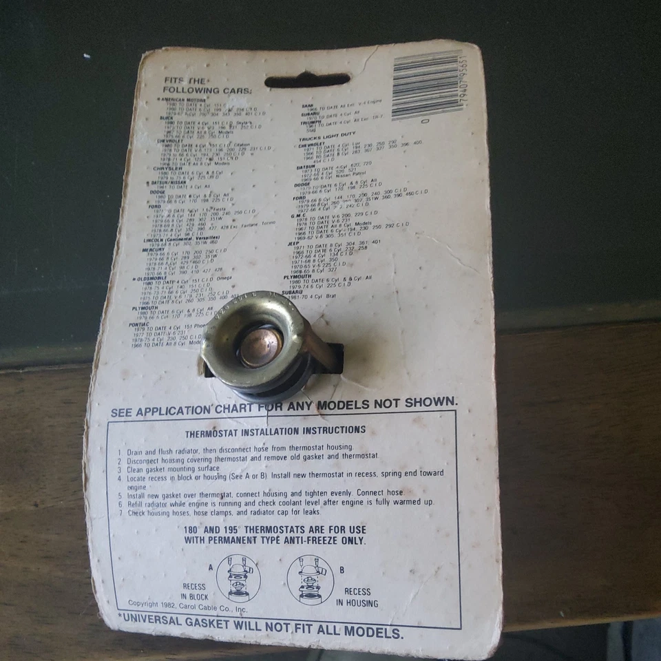 Termostato automotriz vintage Carol Cable CG9180 CG9180 180 grados con junta NOS Foto 2 de 2