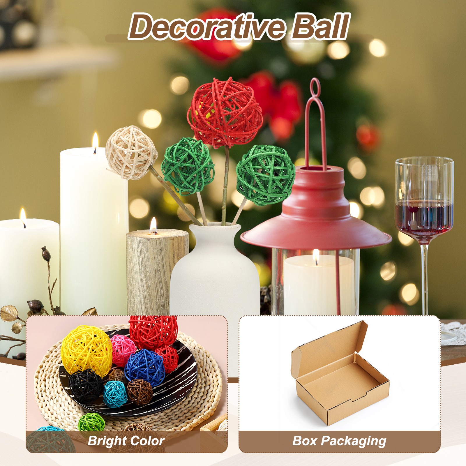 36 Pcs Wicker Rattan Balls White/Deep Blue/Blue/Gray 4 Size