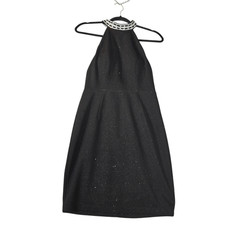 City Triangle Dress Juniors 7 Black Halter Beaded Neckline Sparkle Mini Party