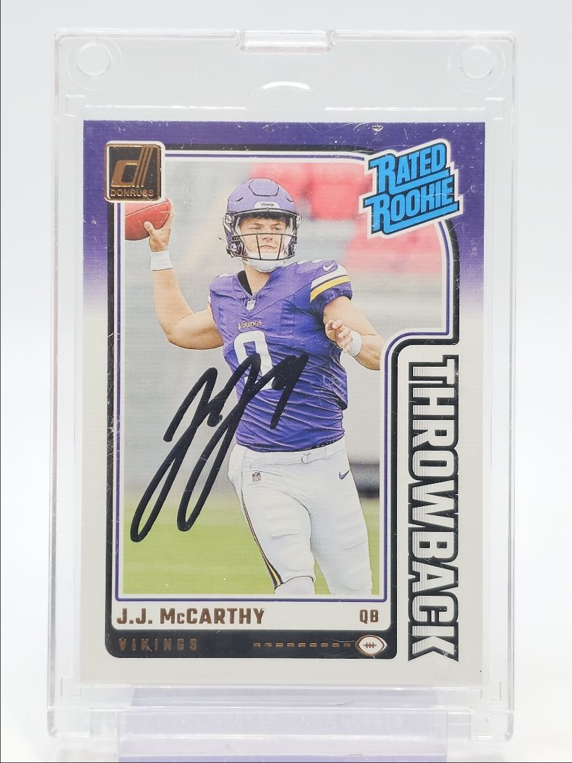 JJ McCarthy Panini Donruss Rated Rookies Throwback Autographs #2 Base