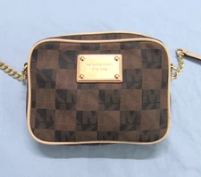 MICHAEL KORS Mini Jet Set Crossbody Bag Purse BROWN SIGNATURE LOGO Checkered