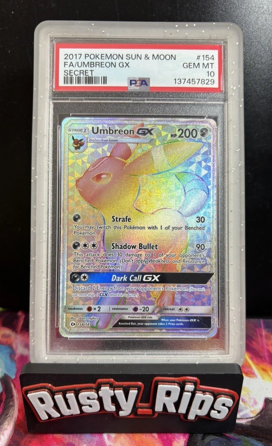 2017 Pokemon S&M - UMBREON GX 154/ 149 Rainbow FA - PSA 10 - W/ Mystery Slab!