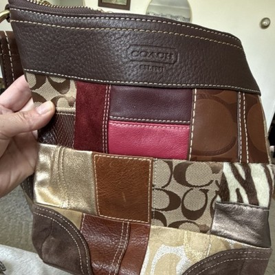 Coach Patchwork Multicolor Shoulder Bag for Women Brown Gold Pink Beige