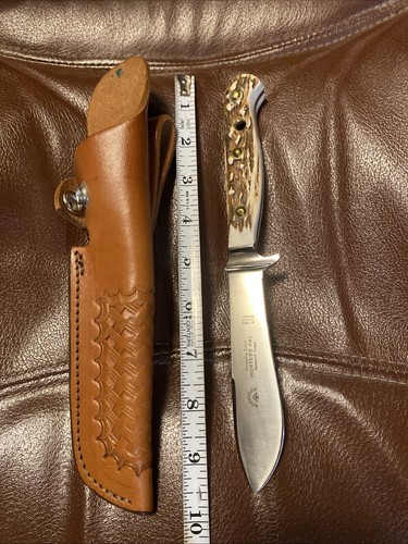 Vintage Puma Hunters Pal -Trophy Cine380 Knife - Stag Handle - w/Leather Sheath