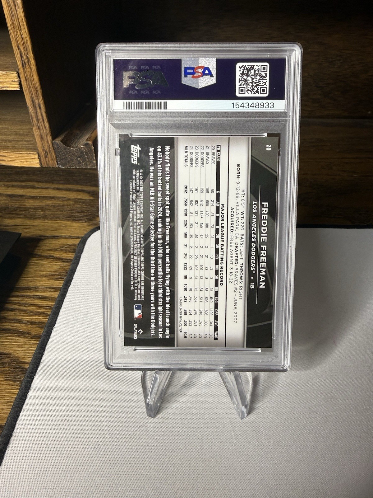 2025 Topps Chrome Black #20 Freddie Freeman Blue Lava /150 PSA 9 view 3