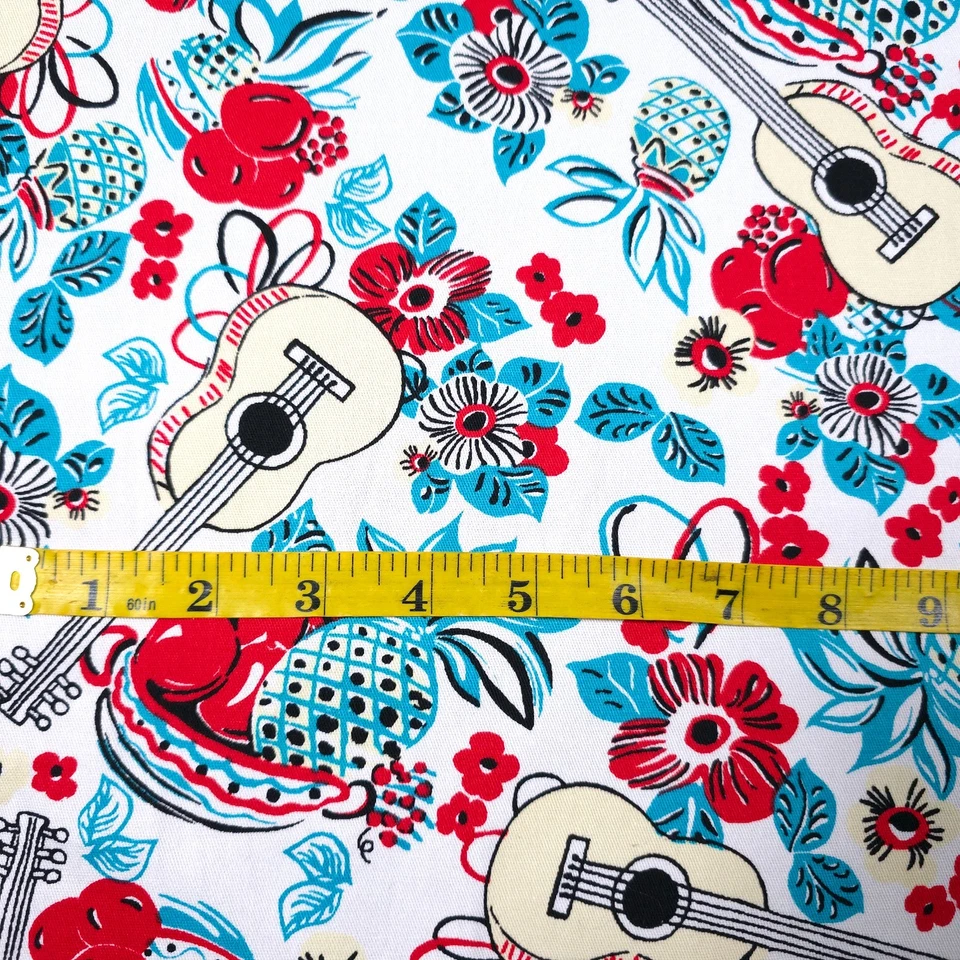 Tela de Guitarra Retro Tropical 58" por yarda Algodón Elástico Estampado Rockabilly Foto 4 de 4
