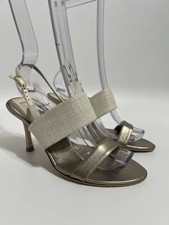 Vtg Chanel White  Gold Sandal Slingback Heels 36.5