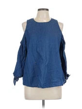 J for Justify Women Blue Long Sleeve Blouse L