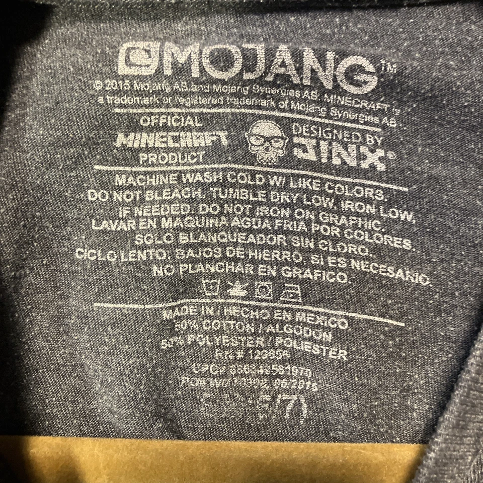 Minecraft Mojang футболка маленький 6/7 серый геймер Стив Крипер зомби скелет - Изображение 3 из 4