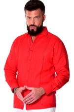 Bohio 100 Linen Fancy Guayabera Style Red Shirt For Men - Pin-Tucked MLFG2025
