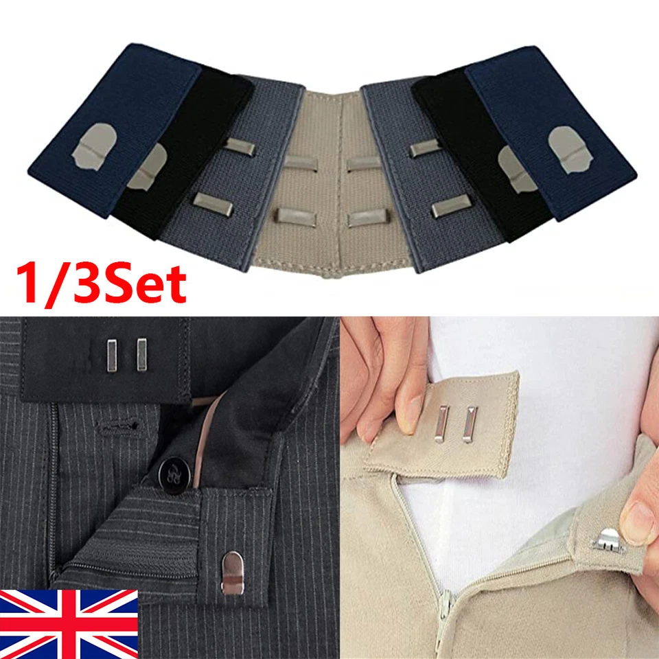 1-3 Sets Waistband Extenders Hooks Elastic Button Waist Extender Pants Hooks UK - Image 2 of 4