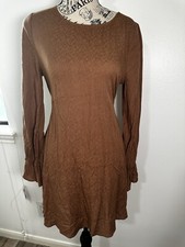 NWT Saltwater LUXE brown Velvet Short long Sleeve Dress Size S.