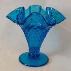 Fenton Glass Blue Hobnail Ruffled Edge Vase