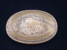 vintage Crumrine USA bronze belt buckle rodeo cowboy bronco western