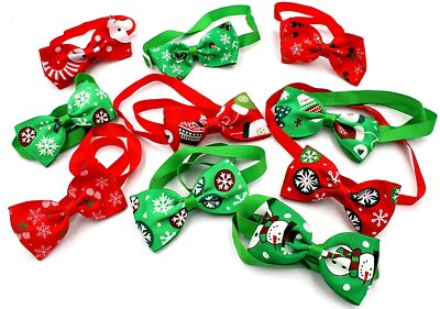 Dog and Cat Bow Tie Holiday Festive Christmas Pack of 10 Bows - Pet Neck Ties 